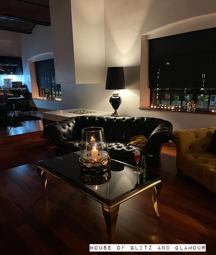 Louis Coffee Table Gold Legs with Black Glass Top (130cm x 70cm)