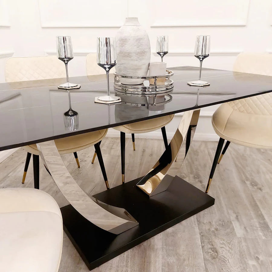 Jupiter 1.6 Chrome Dining Table with Black Sintered Stone Top