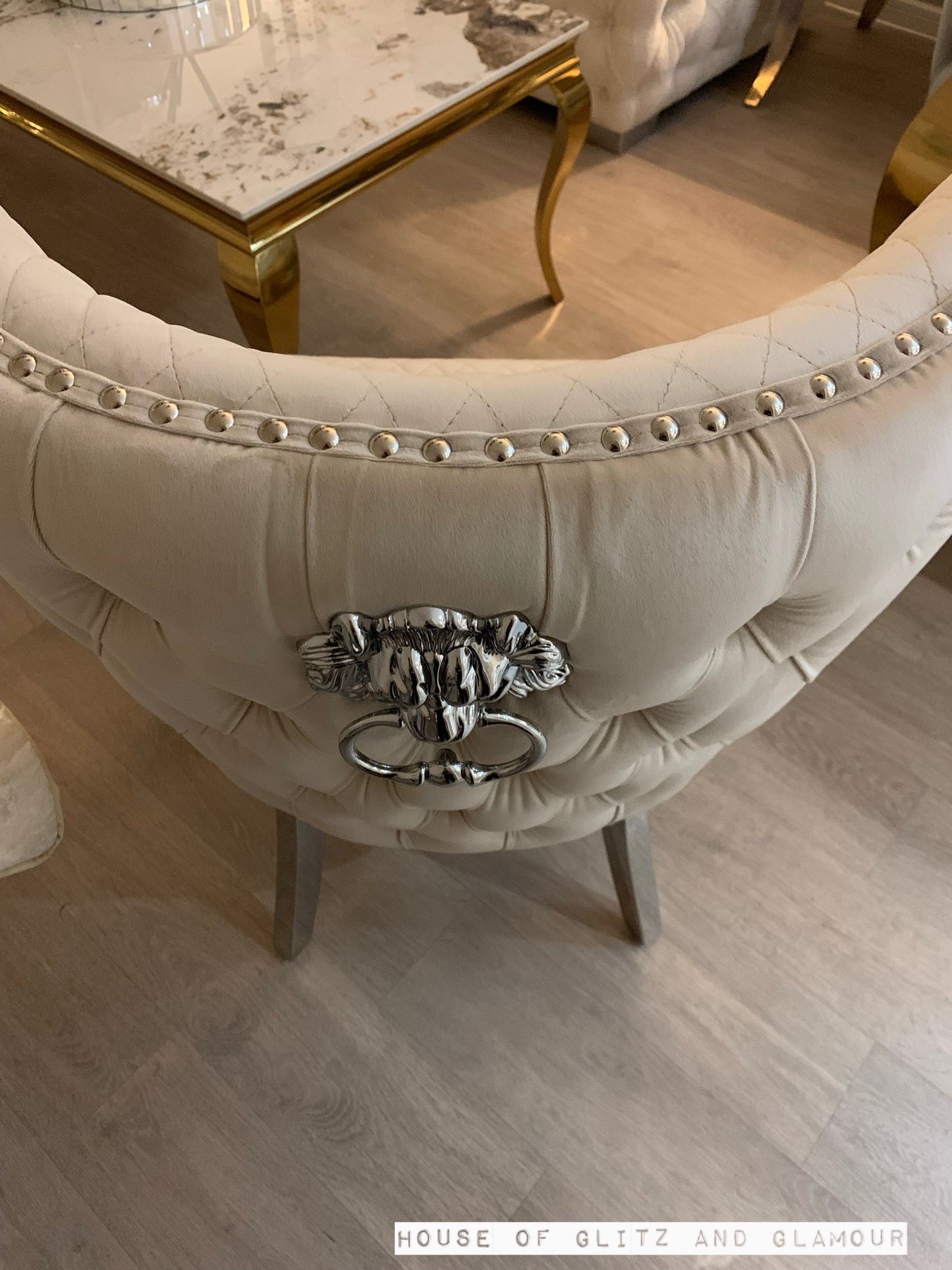 Valentina Cream Velvet Lion Knocker Dining Chair