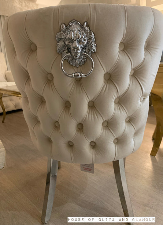 Valentina Cream Velvet Lion Knocker Dining Chair
