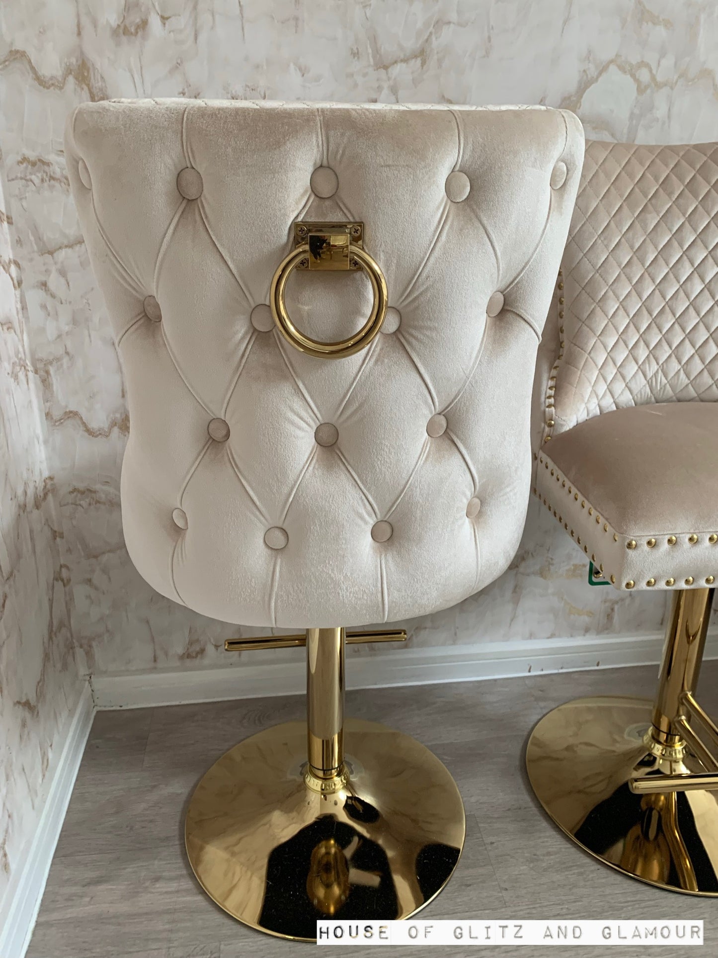 Giselle Cream Gold Velvet Ring Knocker Dining Chair