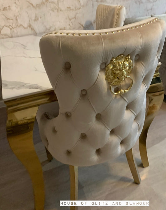 Giselle Cream Gold Lion Knocker Dining Chair