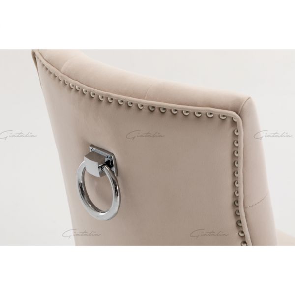 Cream Italian French Velvet Chrome Knocker Back Dining Chair