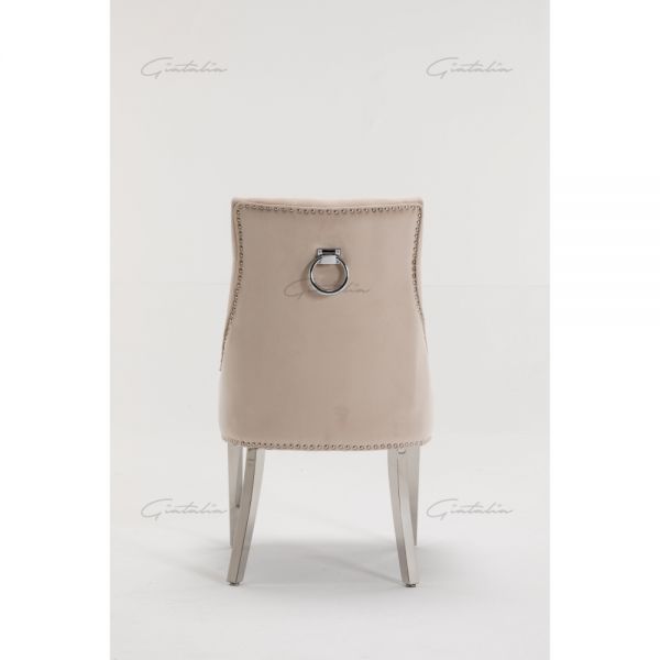 Cream Italian French Velvet Chrome Knocker Back Dining Chair