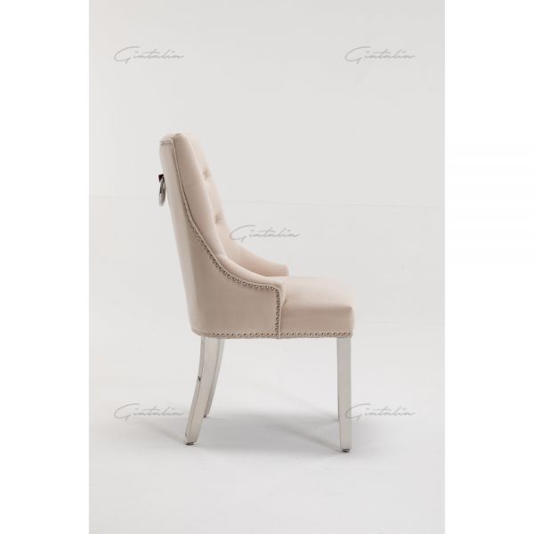 Cream Italian French Velvet Chrome Knocker Back Dining Chair