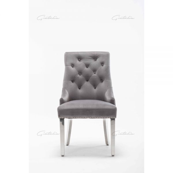 Light Grey Italian French Velvet Chrome Knocker Back Dining Chair