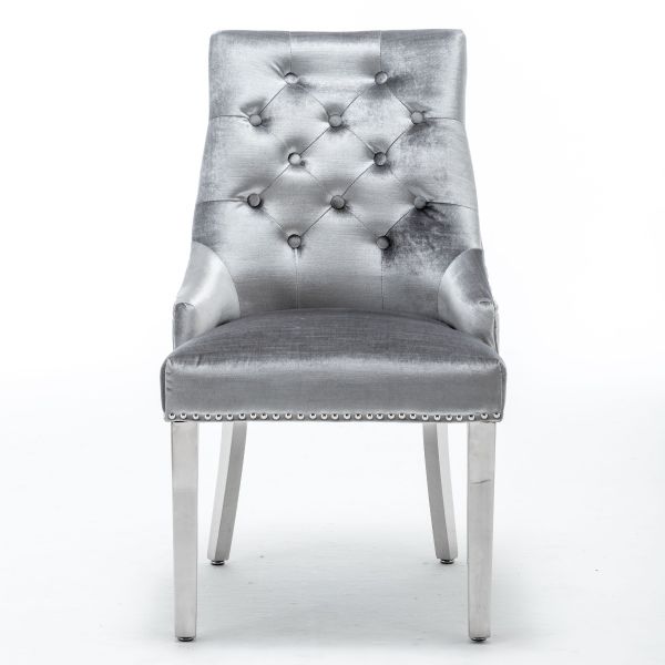 Shimmer Grey Italian French Velvet Chrome Knocker Back Dining Chair