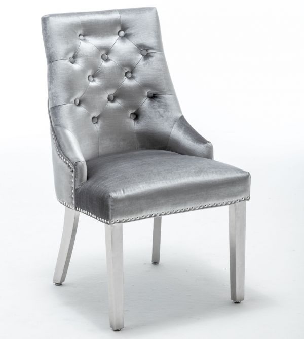 Shimmer Grey Italian French Velvet Chrome Knocker Back Dining Chair
