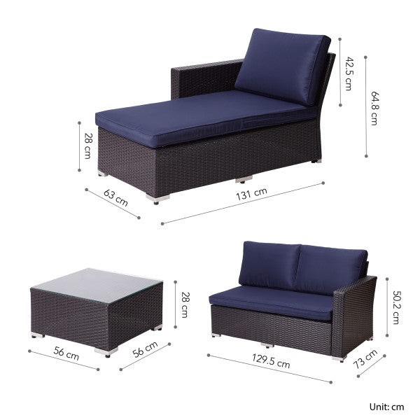 3 Piece Patio Sectional Sofa Set