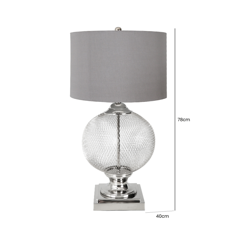 78cm Round Wire Mesh Table Lamp With Grey Linen Shade