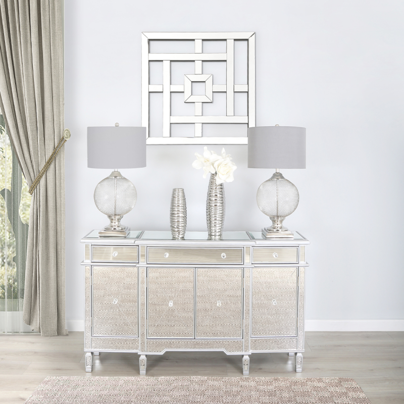 78cm Round Wire Mesh Table Lamp With Grey Linen Shade