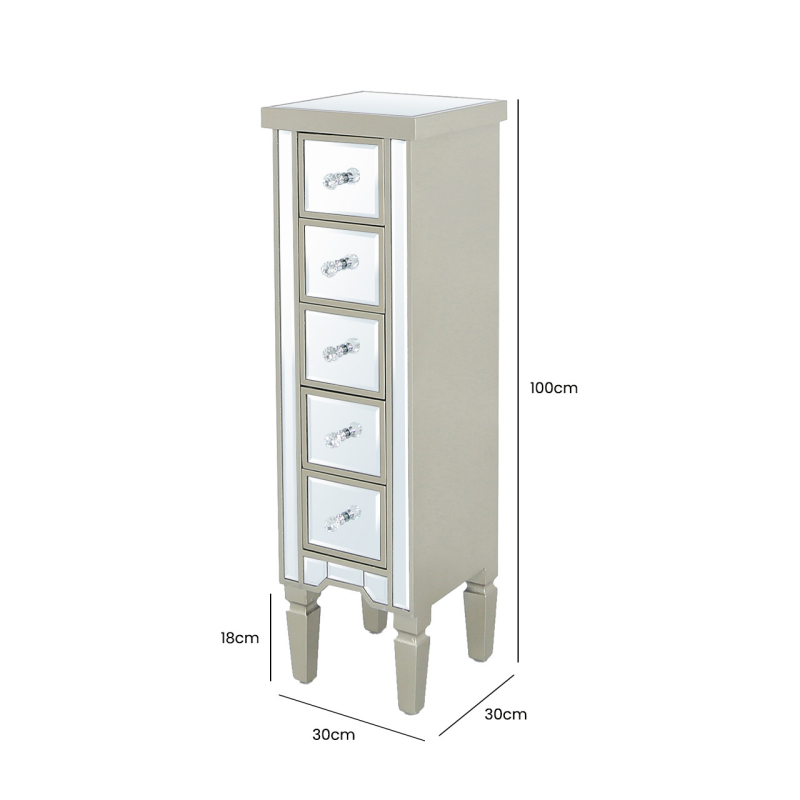 Apollo Vista Dark Champagne 5 Drawer Tallboy Cabinet