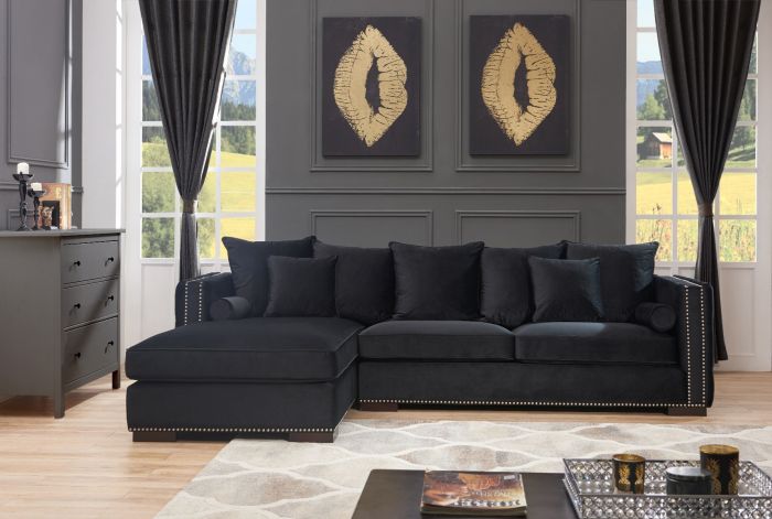 Mayfair Velvet Tufted Black Corner Suite- Left