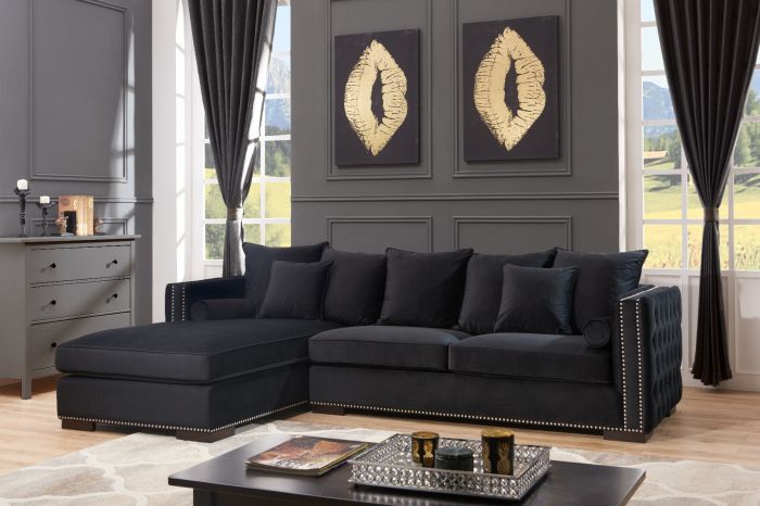 Mayfair Velvet Tufted Black Corner Suite- Left