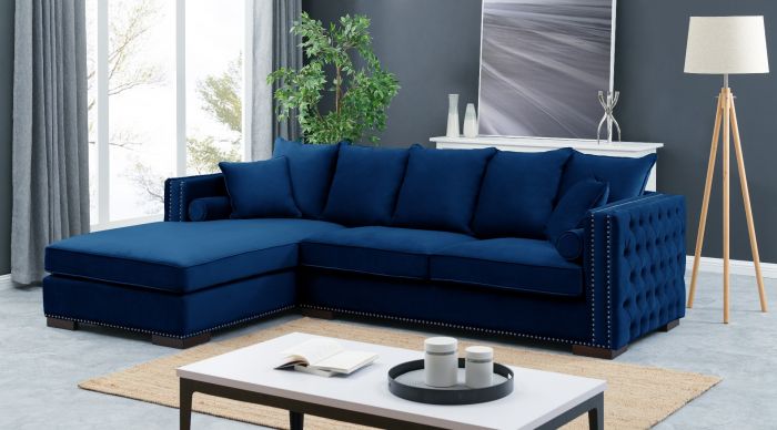 Mayfair Velvet Tufted Royal Blue Corner Suite-Left