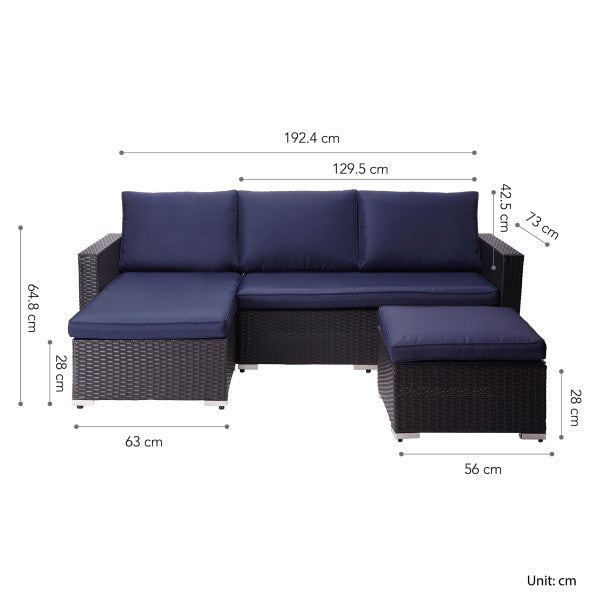 3 Piece Patio Sectional Sofa Set