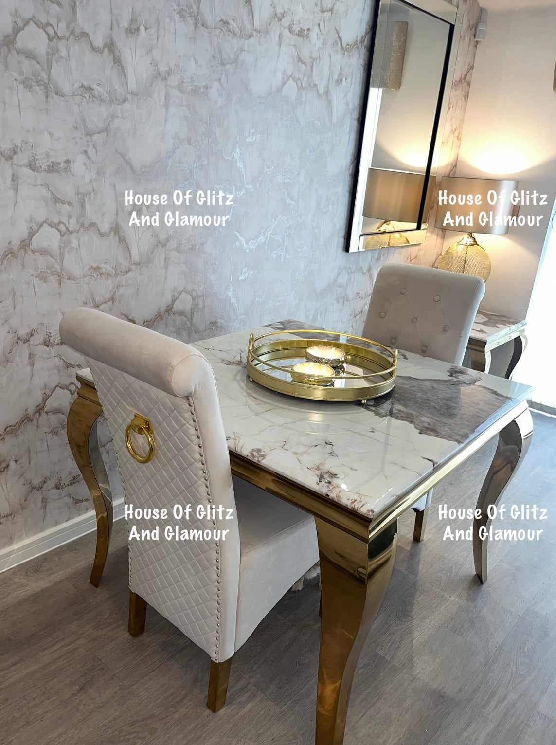 Louis Pandora Dining Table With Gold Legs And Marble Top