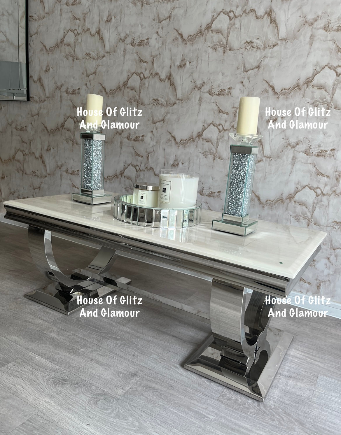 Arianna Cream Marble & Stainless Steel Circular Base Coffee Table 120cm x 60cm x 42cm