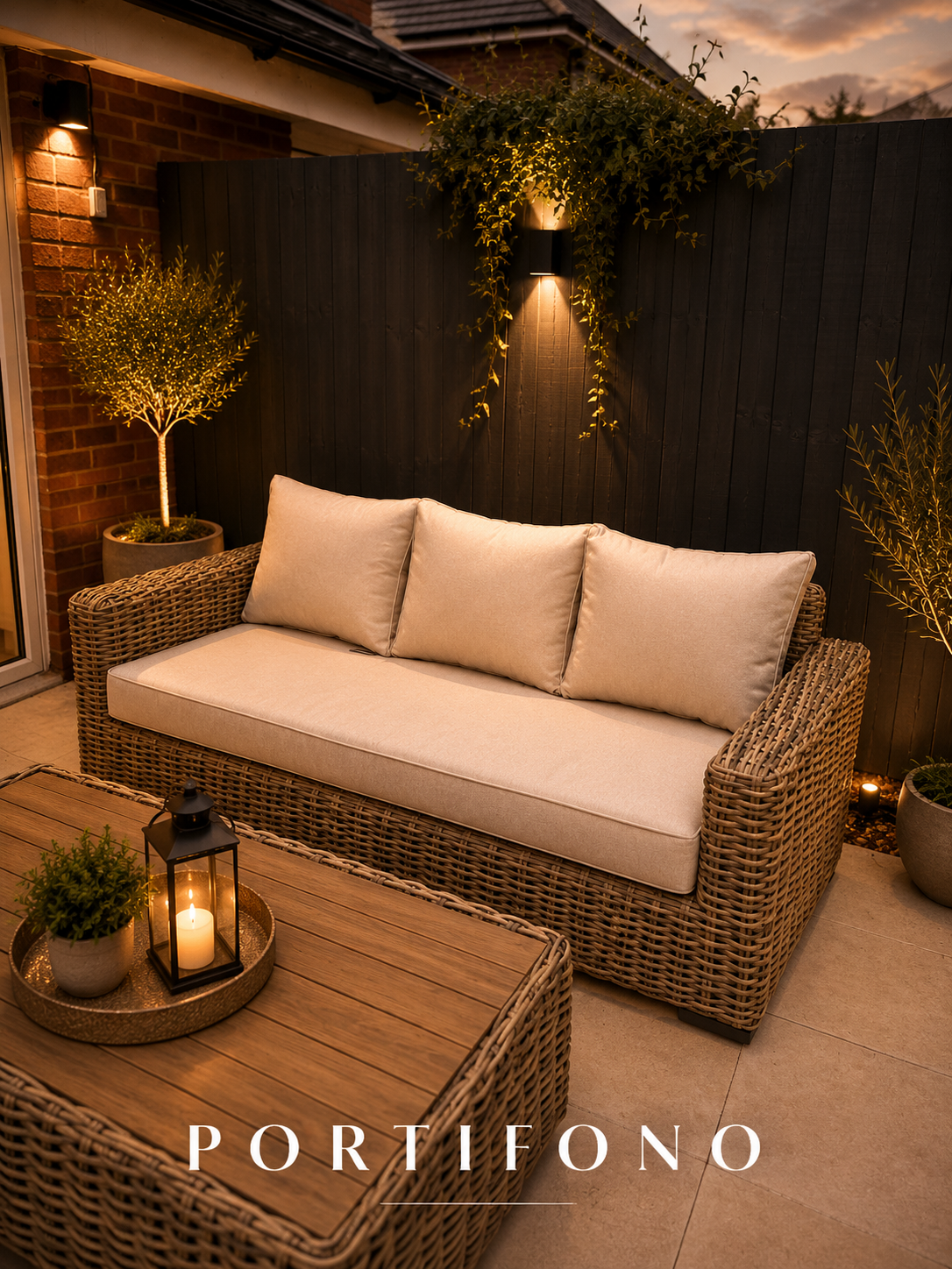 Portofino Luxury Weave Garden Lounge Set – Natural Weave & Cream Cushions