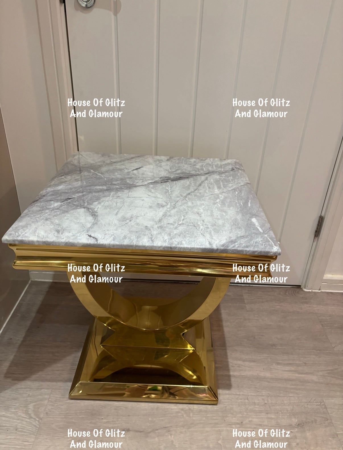 Arianna Grey Marble & Gold Circular Lamp / Side Table 50cm x 50cm