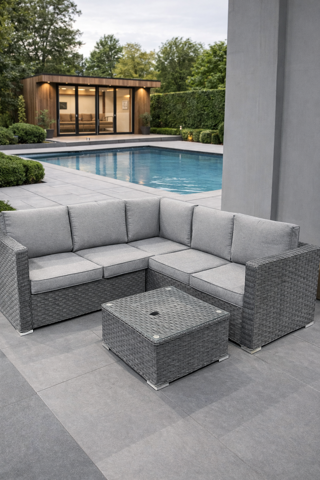 Saint Lucia Grey Rattan Corner Sofa Set with Ice Bucket Table | Garden Furniture
