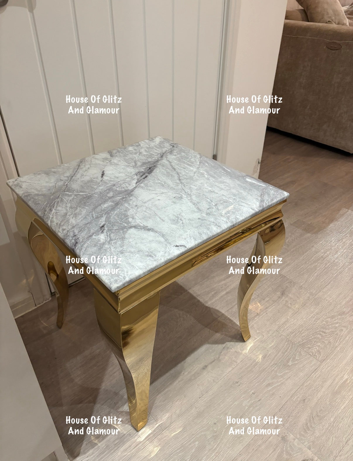 Louis Gold Lamp Table With Grey Marble Top