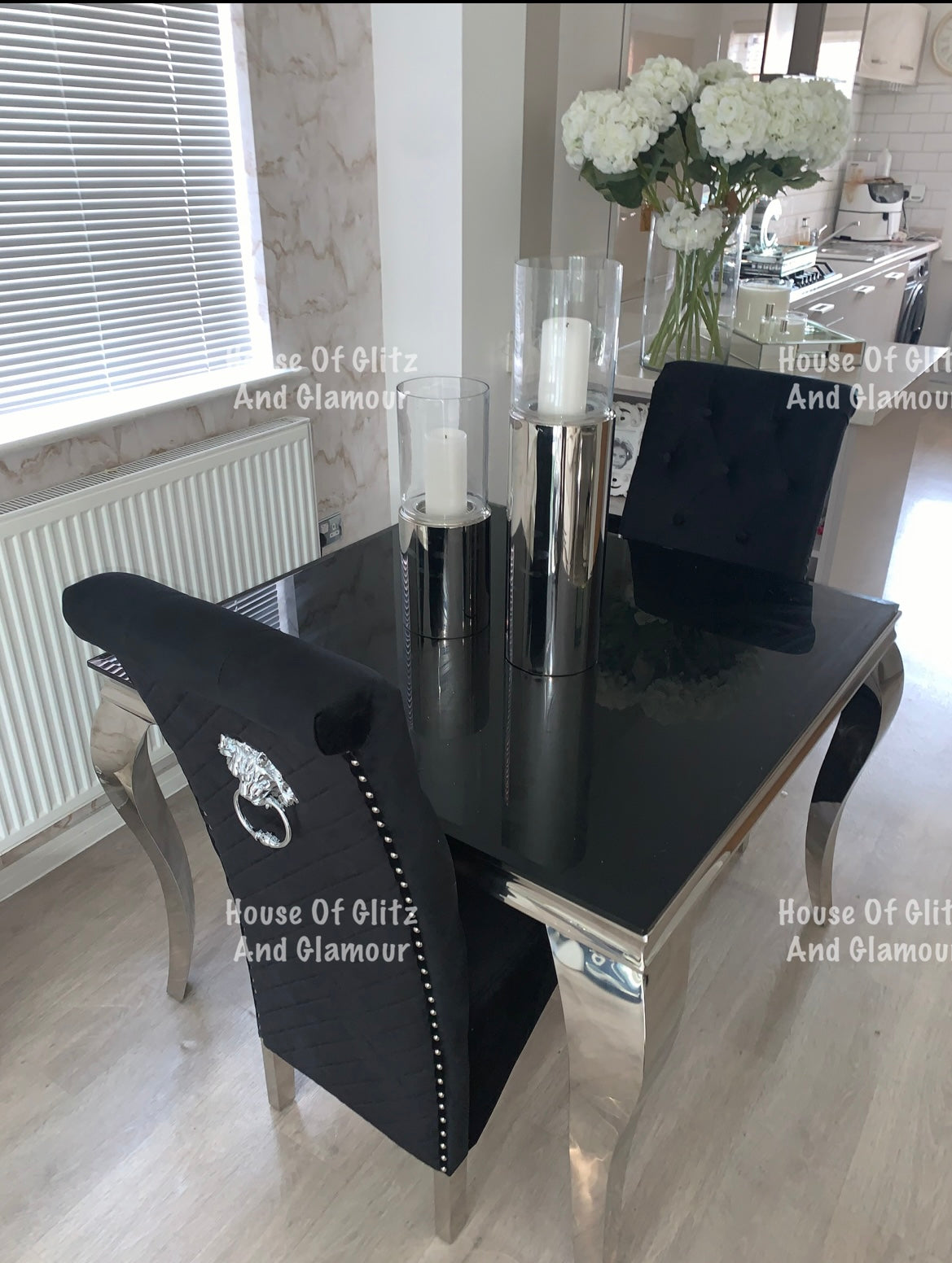 Louis Black Glass & Chrome Square 1m x 1m Dining Table
