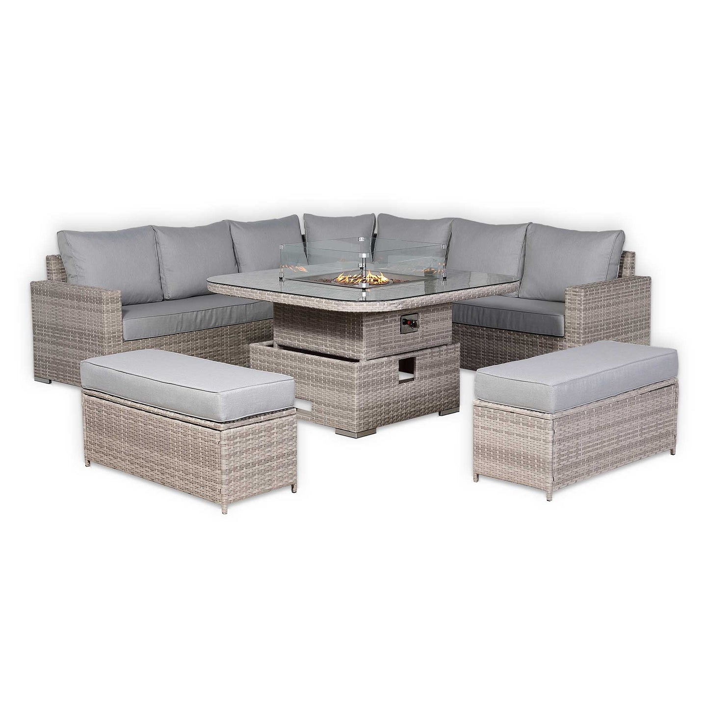 St Tropez Deluxe High Back Rattan Corner Sofa Set with Choice of Tables - April Pre Order