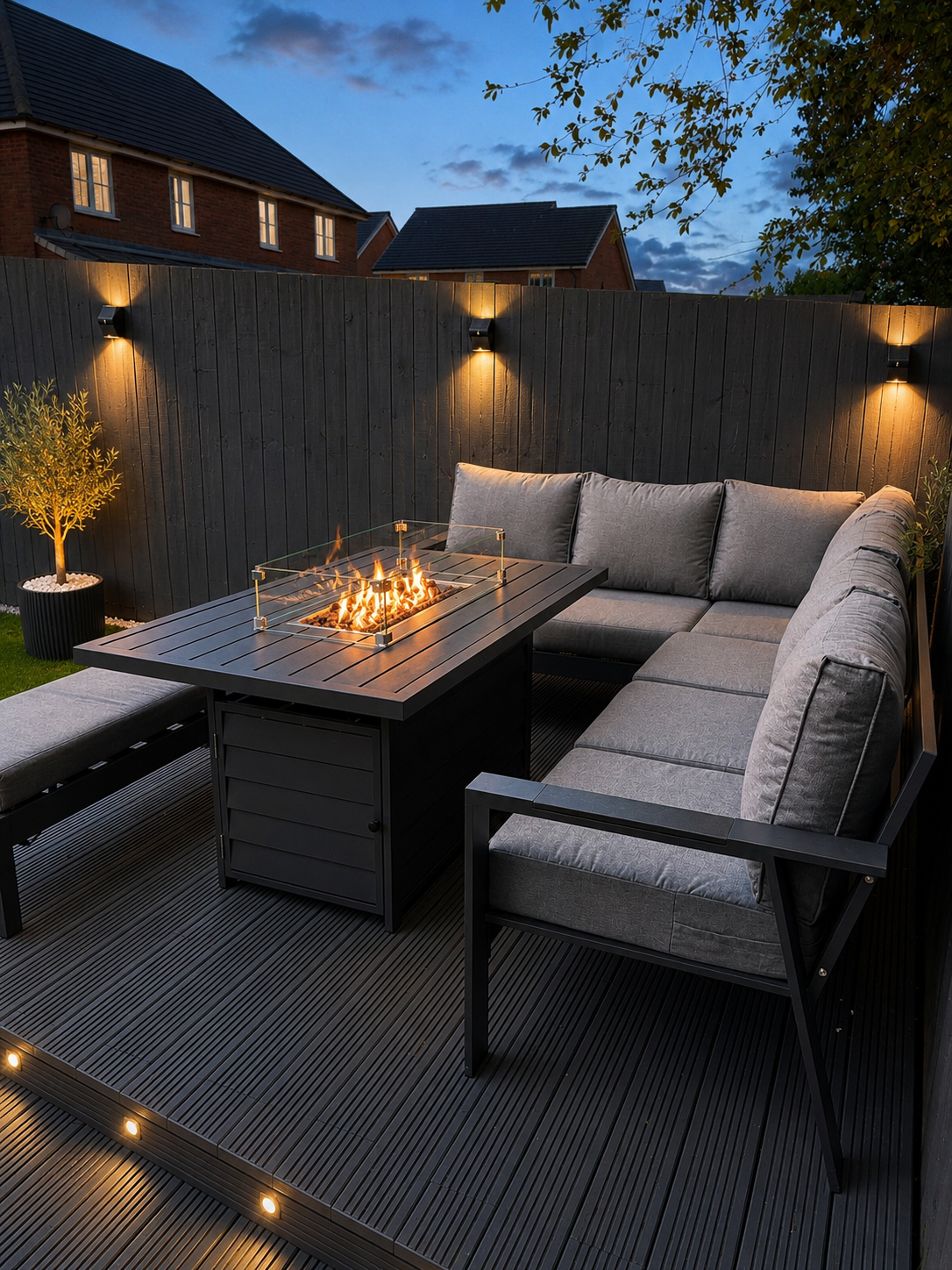 Dakota Grey Aluminium 10 Seater Corner Fire Pit Dining Set