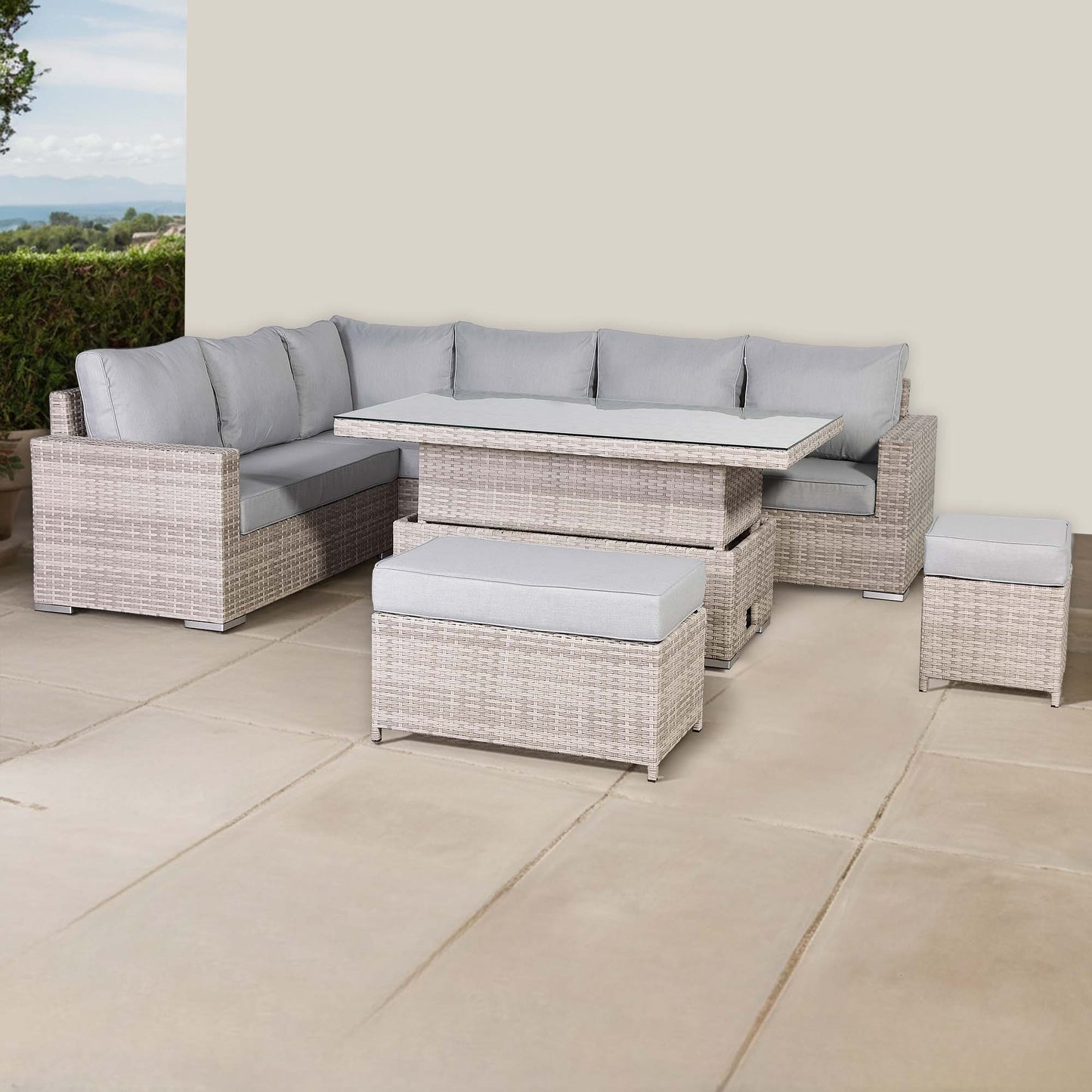St Tropez High Back Left Hand Rattan Corner Sofa Set with Choice of Tables | April Pre-Order
