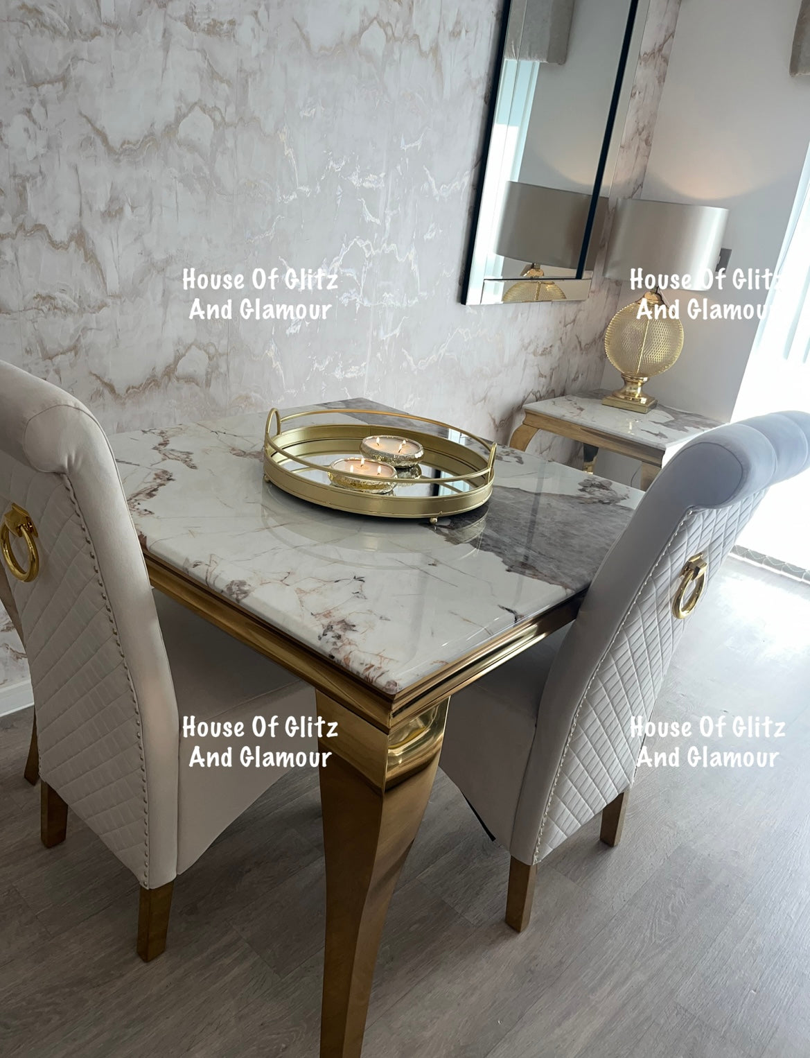 Louis Pandora Dining Table With Gold Legs And Marble Top