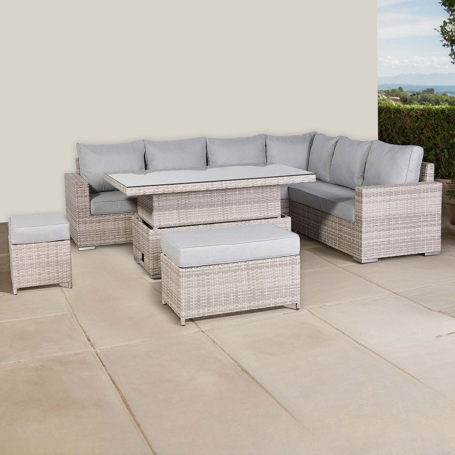 St Tropez High Back Right Hand Rattan Corner Sofa Set with Choice of Tables | April Pre-Order