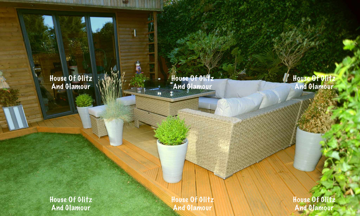 JAMAICA CORNER RISING DINING SET WITH FIRE PIT (NATURAL)