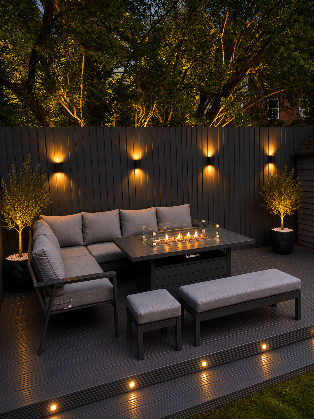 Dakota Grey Aluminium 10 Seater Corner Fire Pit Dining Set