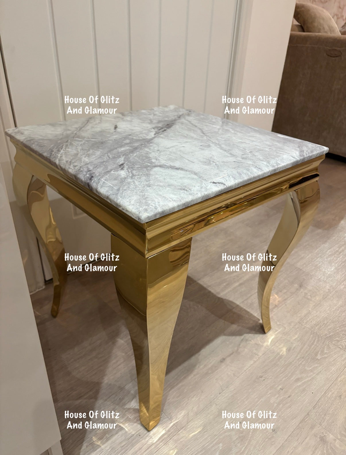 Louis Gold Lamp Table With Grey Marble Top