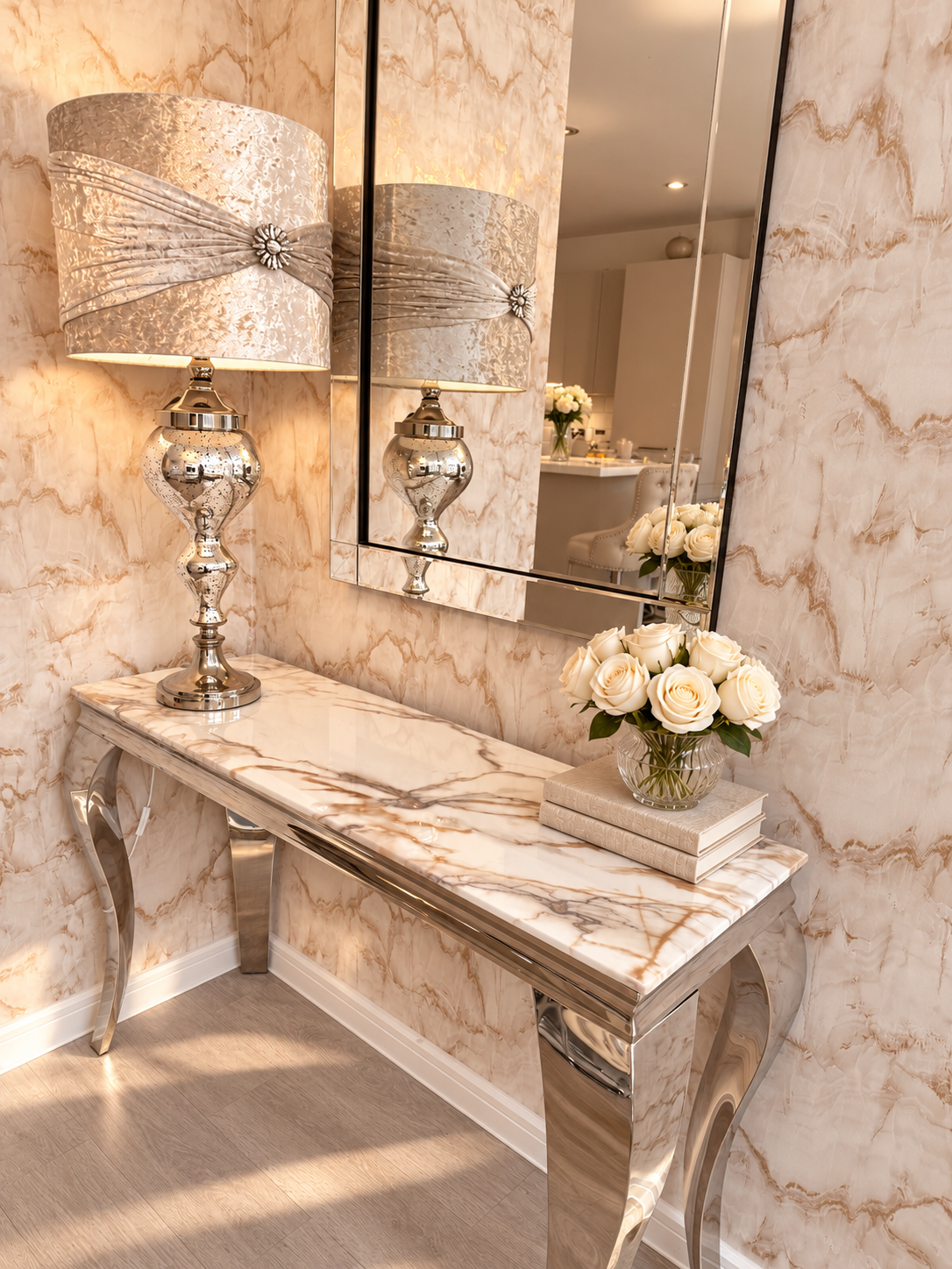 Louis Calcatta Gold Chrome Console Table 120cm x 40cm x 75cm
