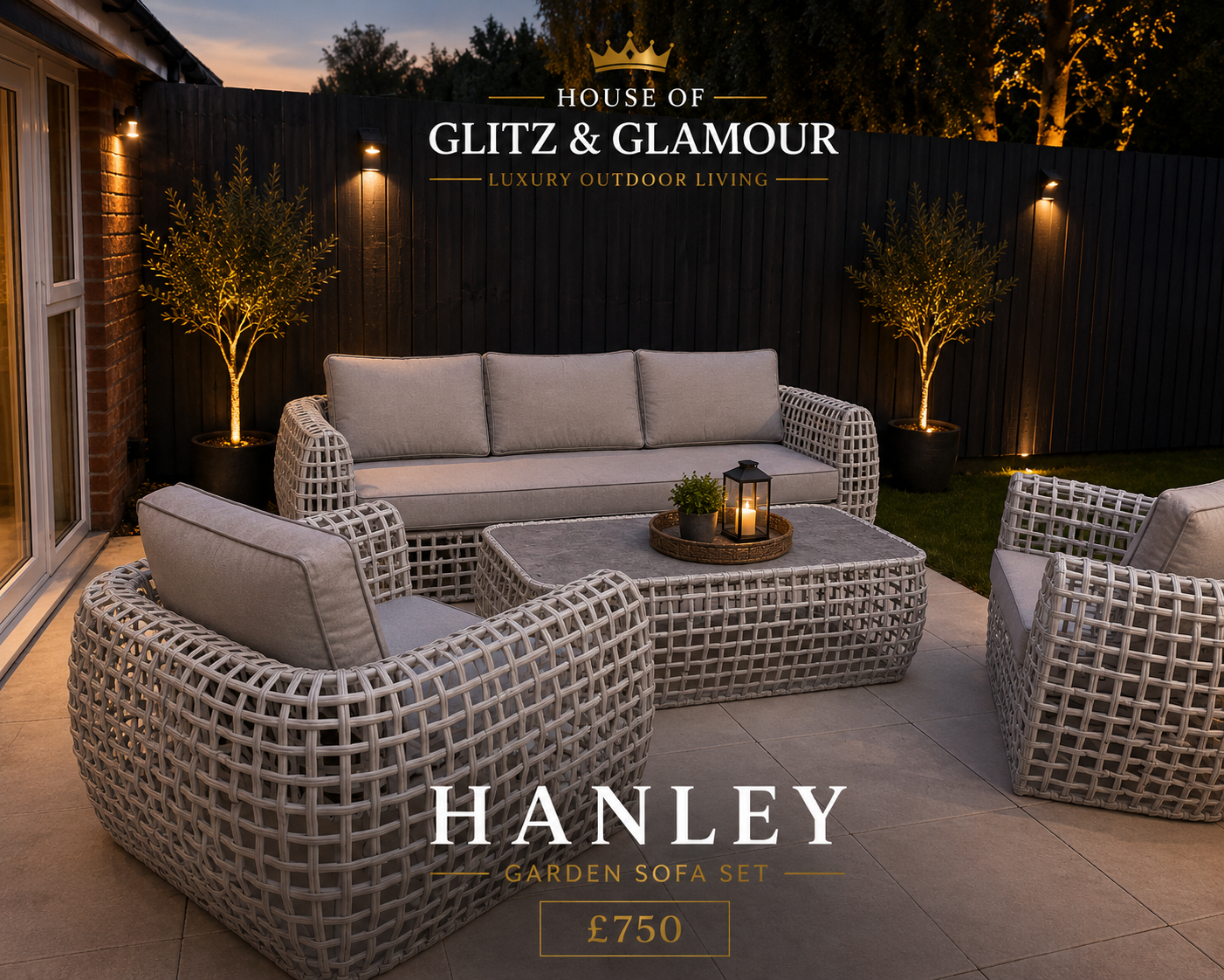 Hanley Grey Rattan Large Sofa & 2 Arm Chairs With Coffee Table