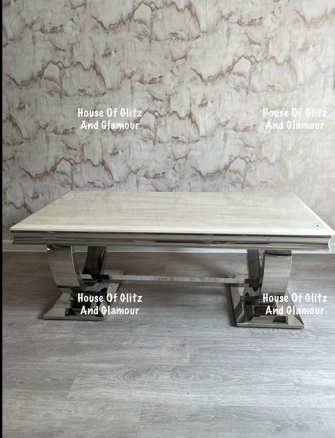 Arianna Cream Marble & Stainless Steel Circular Base Coffee Table 120cm x 60cm x 42cm