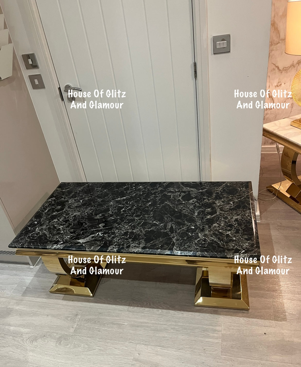 Arianna Gold & Black Marble Circular Base Coffee Table 130cm x 70cm x 42cm