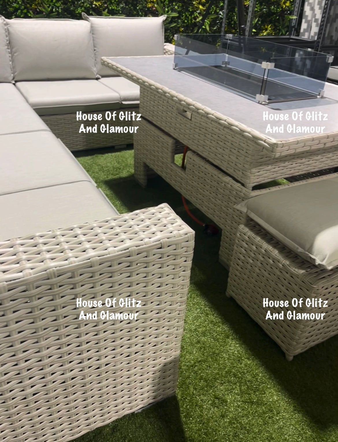 Santiago Grey Rattan 8 Seater Corner Rising Dining Table Set