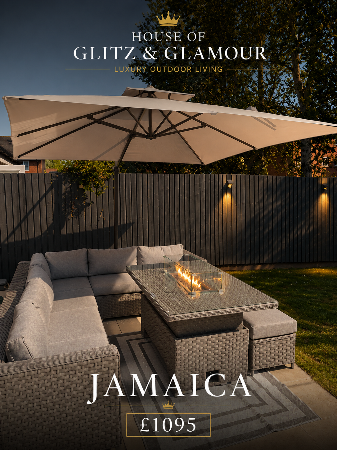 JAMAICA CORNER RISING DINING SET WITH FIRE PIT - Grey
