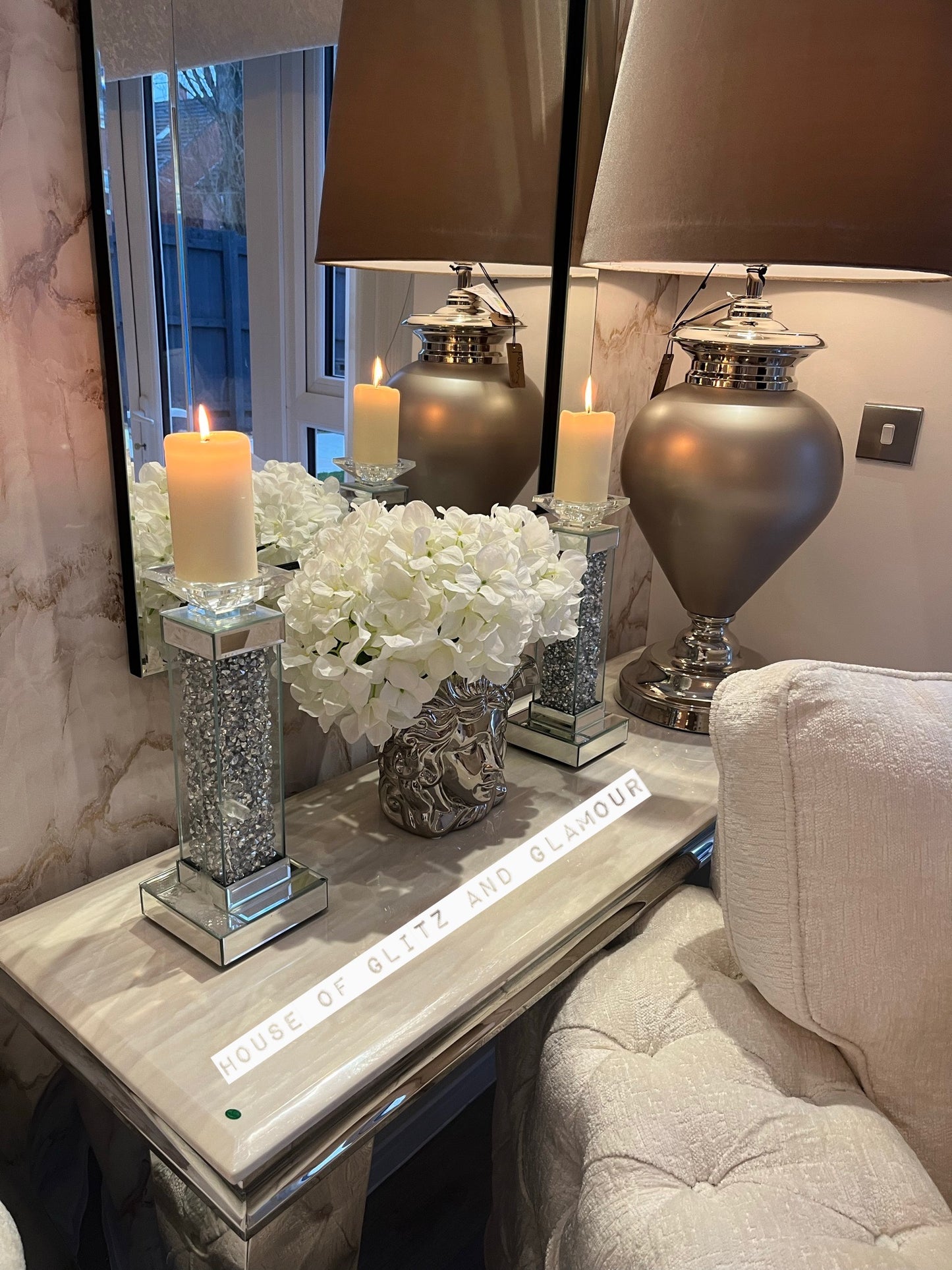 Louis Cream Marble & Chrome Console Table 120cm x 40cm x 75cm