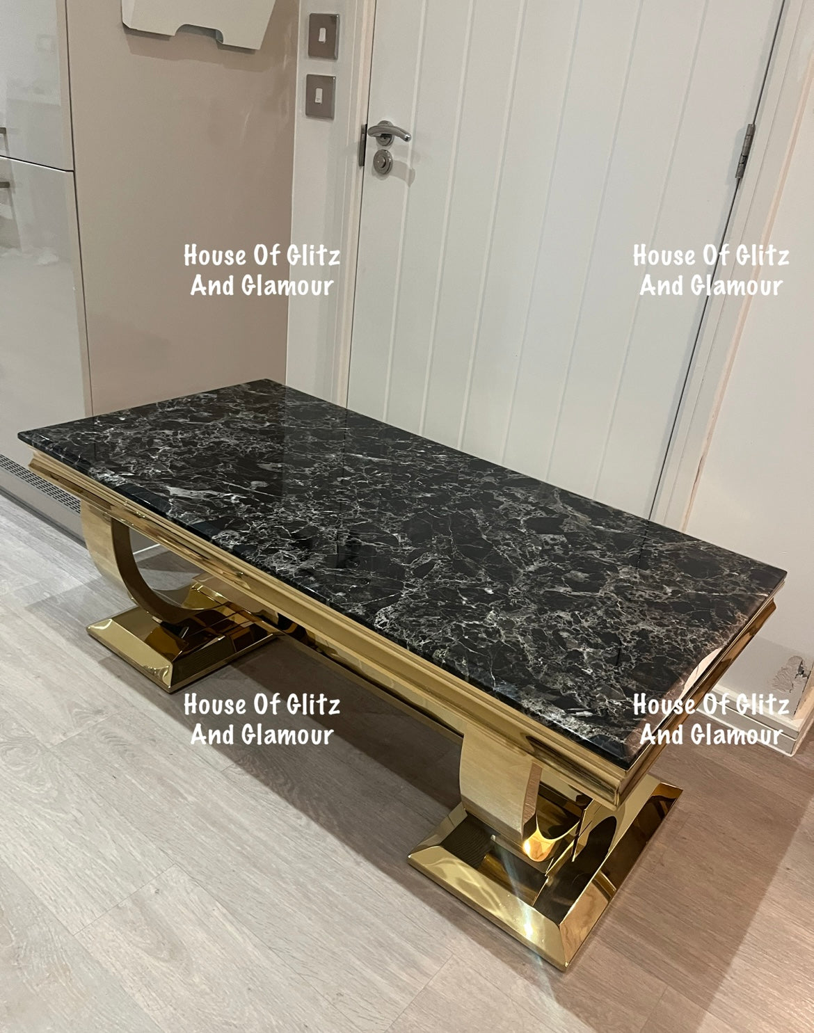 Arianna Gold & Black Marble Circular Base Coffee Table 130cm x 70cm x 42cm