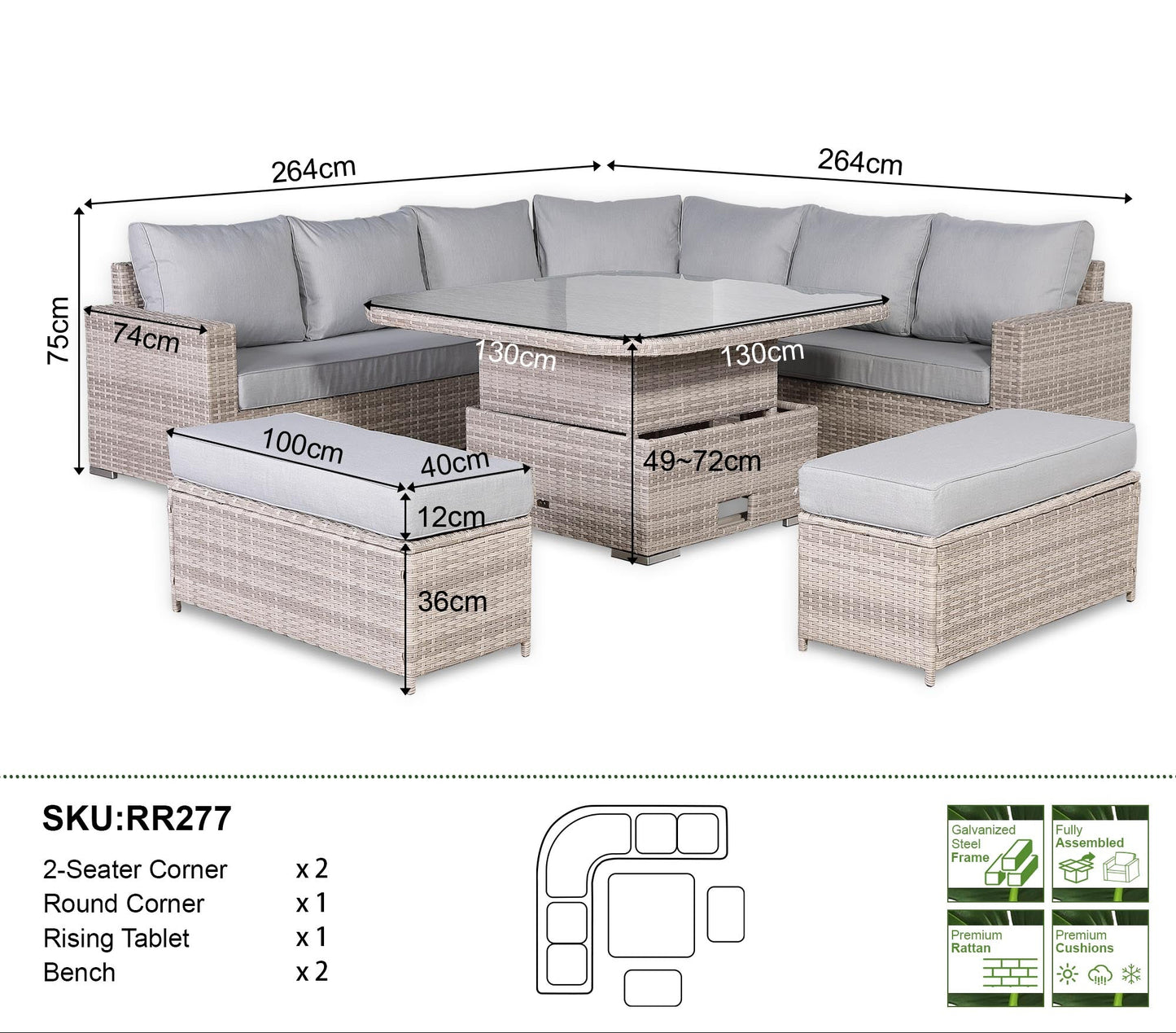 Garden furniture set with dimensions
