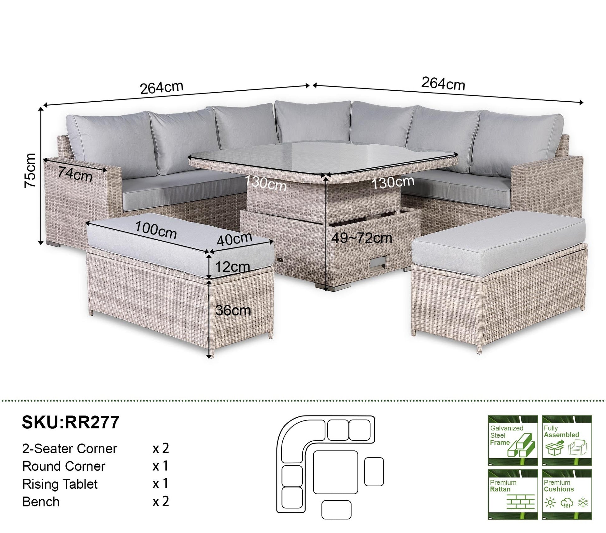 Garden furniture set with dimensions
