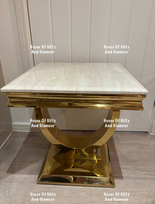 Arianna Cream Marble & Gold Circular Lamp / Side Table 50cm x 50cm