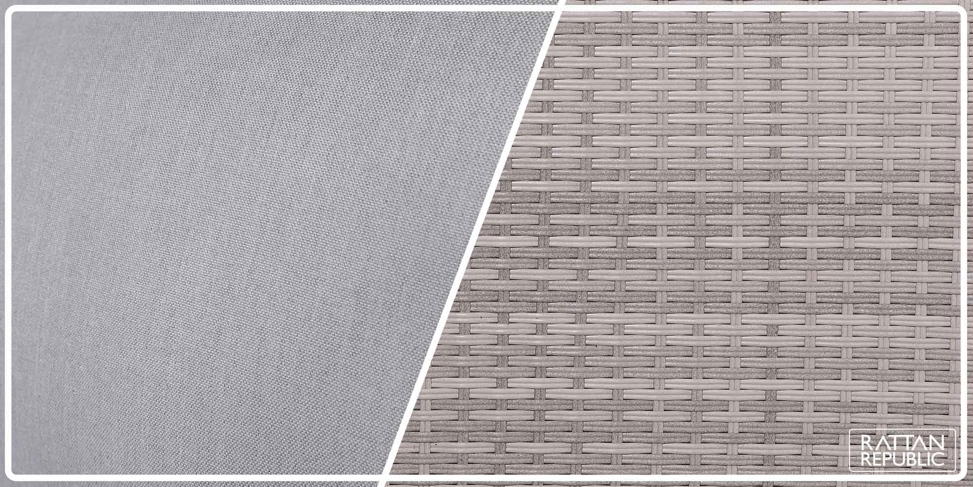 Two textured fabric swatches, one plain and one woven, on a white background.