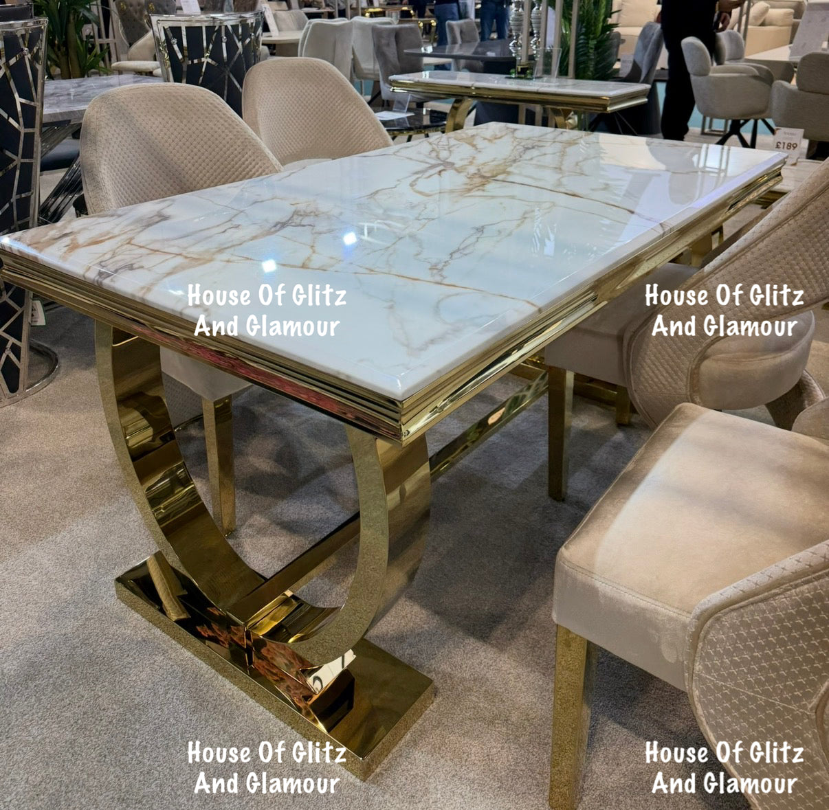 Arianna Calacatta Marble Dining Table With Gold Circular Base