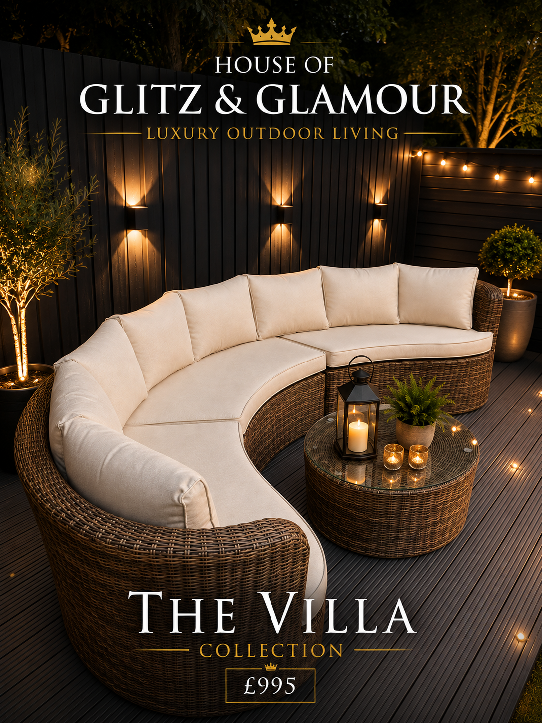 The Villa Collection - Love Island Curved Garden Sofa Set - Cream & Brown