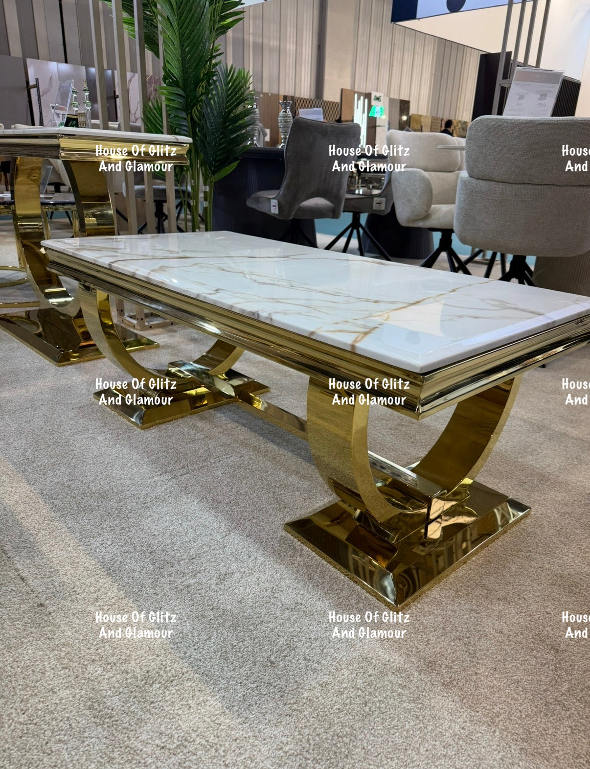Arianna White Calacatta Effect Marble Gold Circular Base Coffee Table